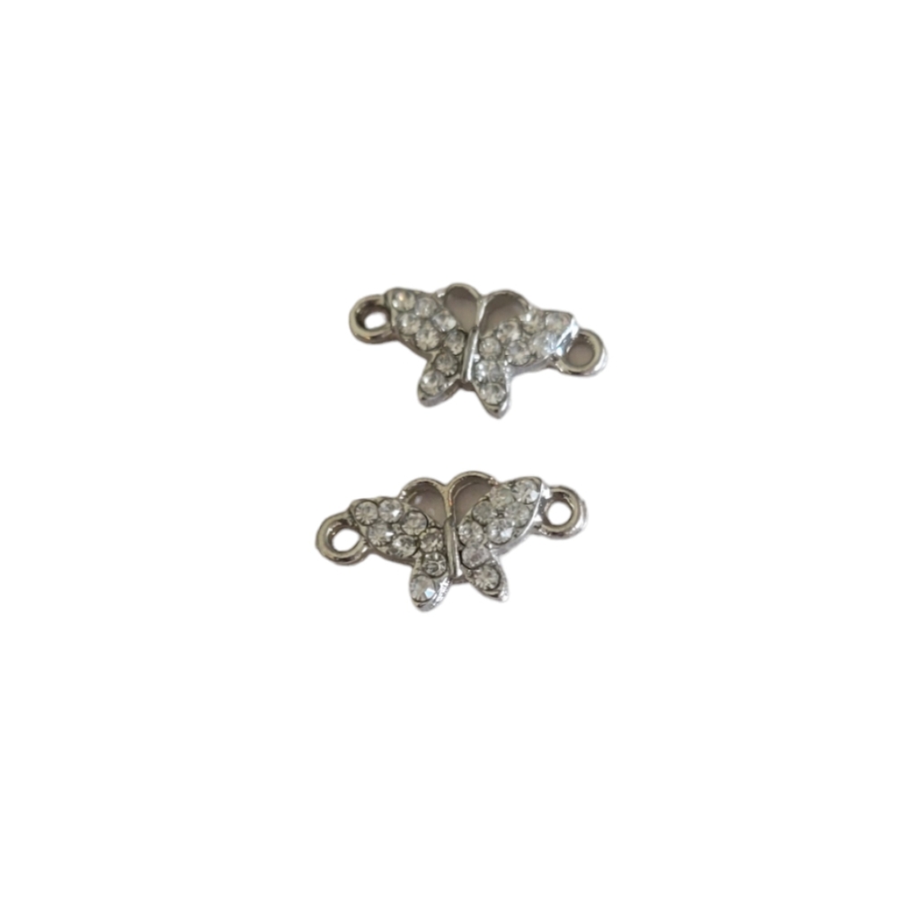 2pc Small Silver Rhinestone Butterfly Connector Charms for Jewelry Making